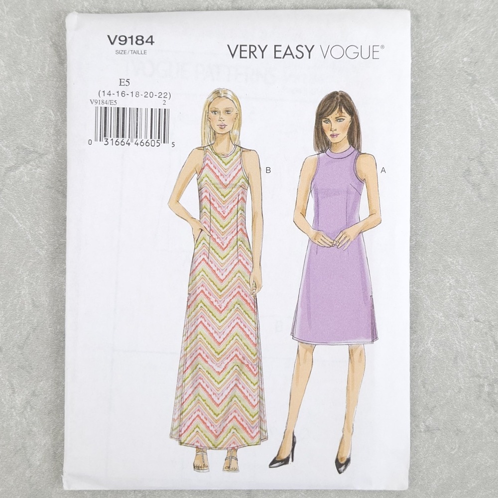 Vogue V9184 Misses Petite A-Line Dress Maxi Sewing Pattern EZ Retro Shift 14-22